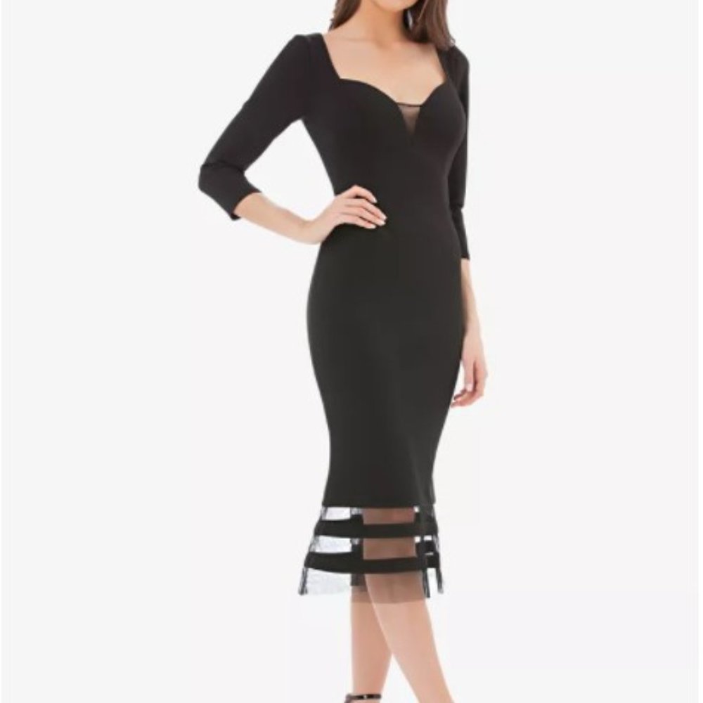 JS Collections NWT Illusion-Trim Midi Dress 6 Black